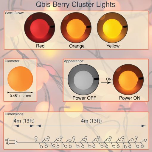 Sunset® Berry Cluster Lights on Black Wire. 240 Red, Orange/ Amber and Yellow LED Garland Fairy Lights - Image 5