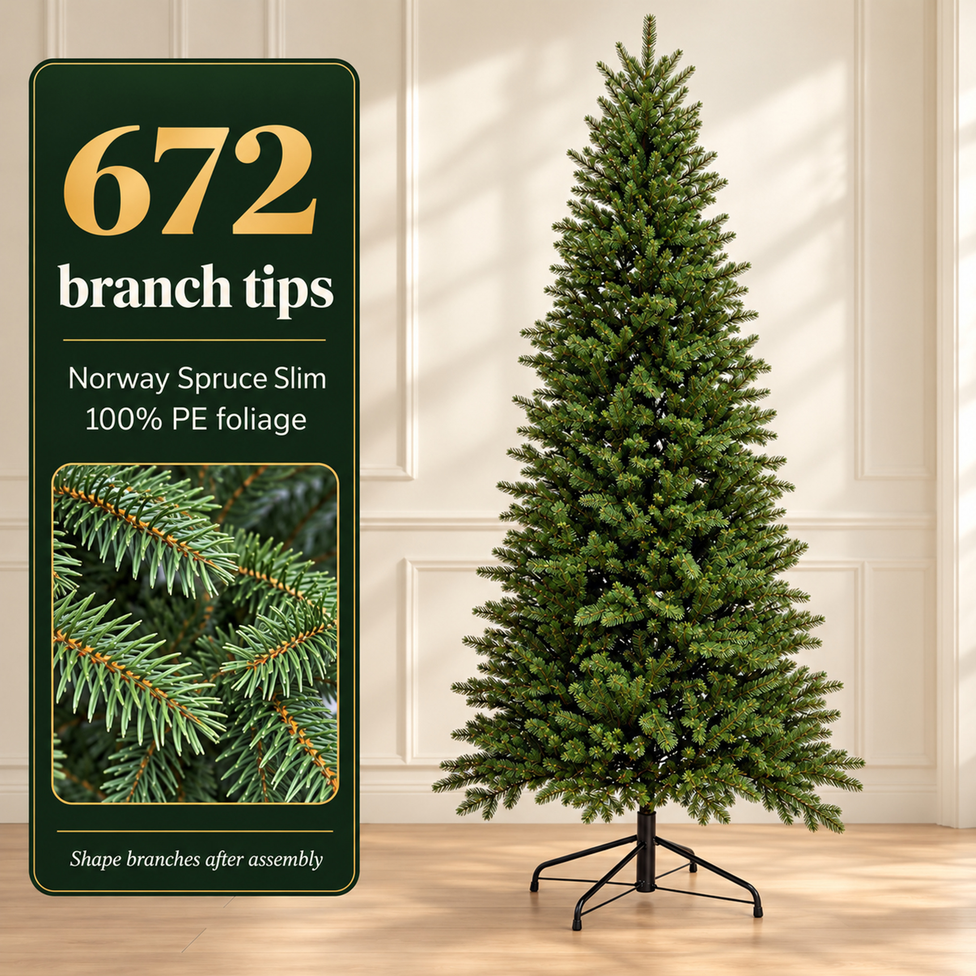 Slim 7ft plus Realistic PE Christmas Tree UK | Qbis 2.2m Norway Spruce made in Ukraine